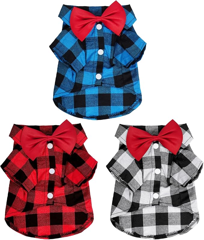 Tongcloud 3 Pack Plaid Puppy Cat & Dog Shirts for Extra Small Dogs & Cats - Birthday Party & Holiday Photos (Red, Blue & White, XX-Large)
