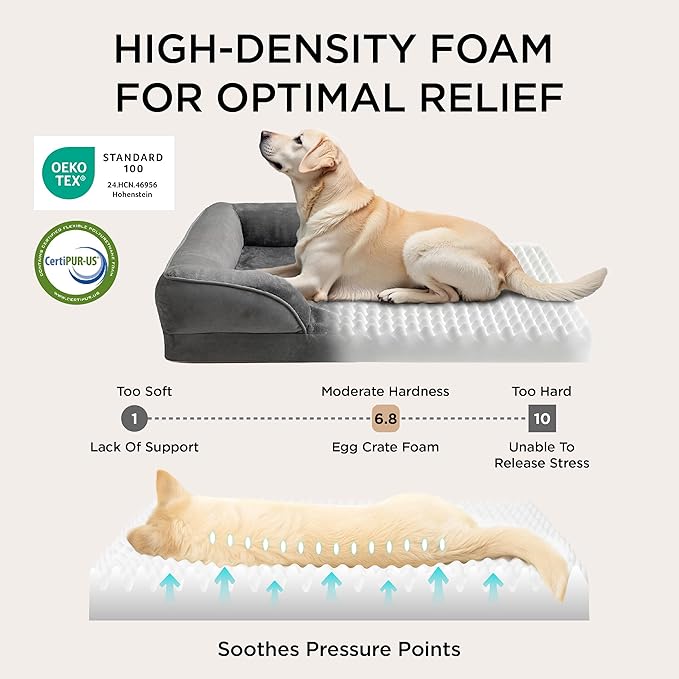 Bedsure Orthopedic Dog Beds Large Sized Dog - Washable Large Dog Cat Bed Waterproof, Comfort Dogs Couch Sofa with Washable Removable Cover, Pet Bed with Nonskid Bottom, Dark Grey, 35"