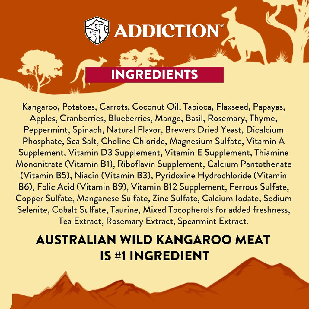 Addiction Outback Kangaroo Feast Air-Dried Grain-Free Dog Food – Complete Meal or Topper with Natural Ingredients for Digestive and Skin & Coat Health, 2lb