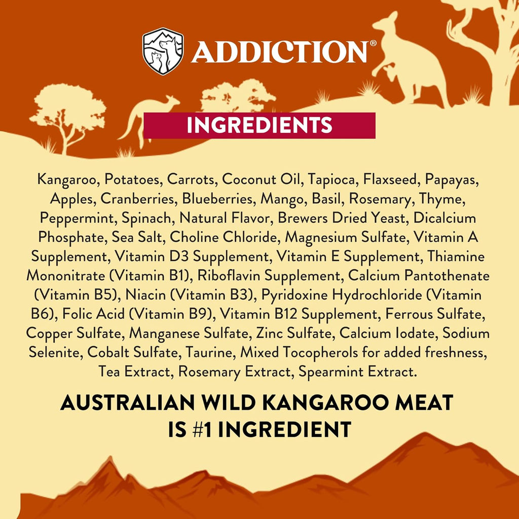 Addiction Outback Kangaroo Feast Air-Dried Grain-Free Dog Food – Complete Meal or Topper with Natural Ingredients for Digestive and Skin & Coat Health, 2lb - 4 Packs