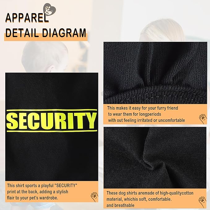 Discover Cozy Cotton Canine Wear: Soft, Lightweight, and Breathable Dog Shirt Vest with Eye-Catching Graphics(Security), Keeping Your Furry Friend Warm and Comfy! Black 4XL