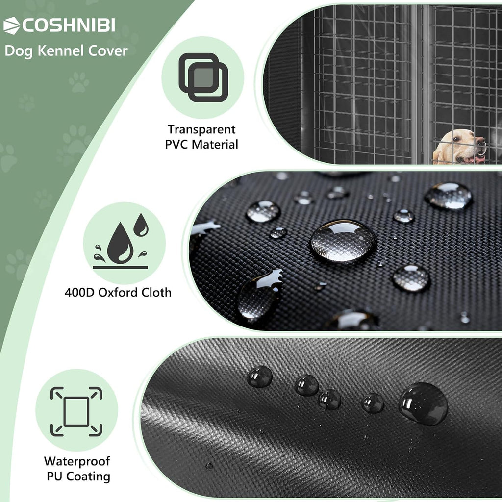 COSHNIBI Outdoor Dog Kennel Cover, Heavy Duty Waterproof Large Dog Cage Cover, Windproof UV Resistant, Fits for 8.1'Dx4.1'Wx6.1'H Dog Cages, Black
