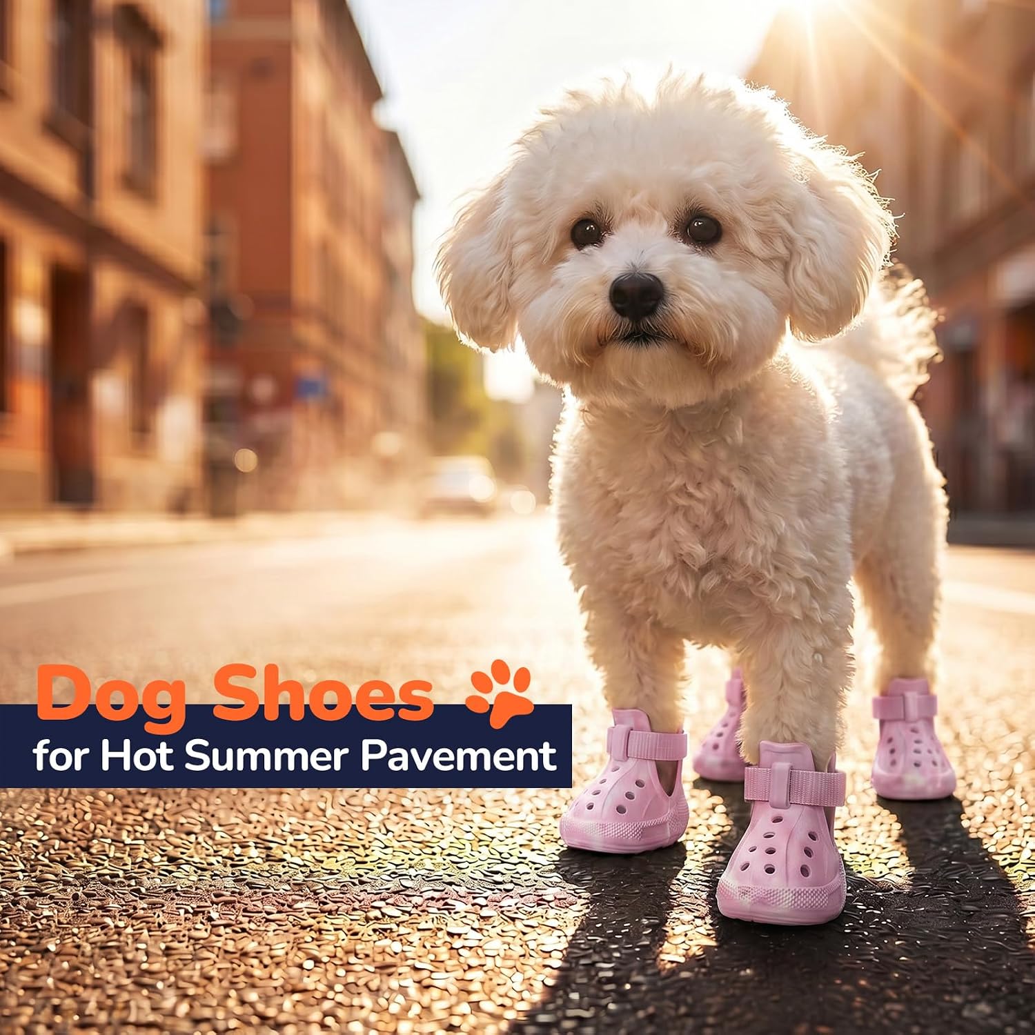 Dog Shoes for Hot Pavement, 4 Pack EVA Glow Dog Boots, Pink, Size 8 | Glow-in-the-dark EVA dog clogs, Breathable Vented, Lightweight Comfort, Non-slip Sole, Summer Walks, Medium & Large Dogs
