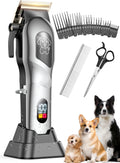 Dog Clippers for Grooming, Dog Grooming Kit for Heavy Thick Hair, Low Noise Cordless Pet Hair Trimmer with Stainless Steel Blade, Professional Rechargeable Hair Trimmer for Dogs and Cats Sliver