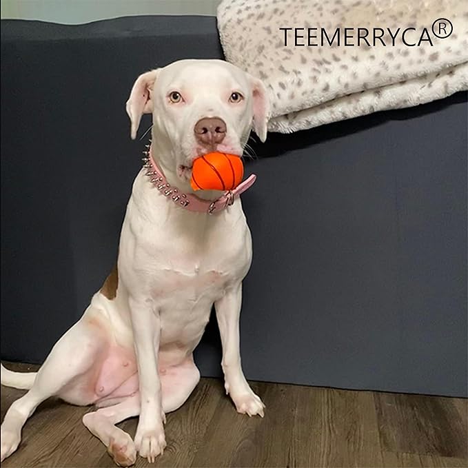TEEMERRYCA Adjustable Leather Spiked Studded Dog Collars with a Squeak Ball Gift for Small Medium Large Pets Like Cats/Pit Bull/Bulldog/Pugs/Husky, Pink, XXL 19.7-22.4 inches