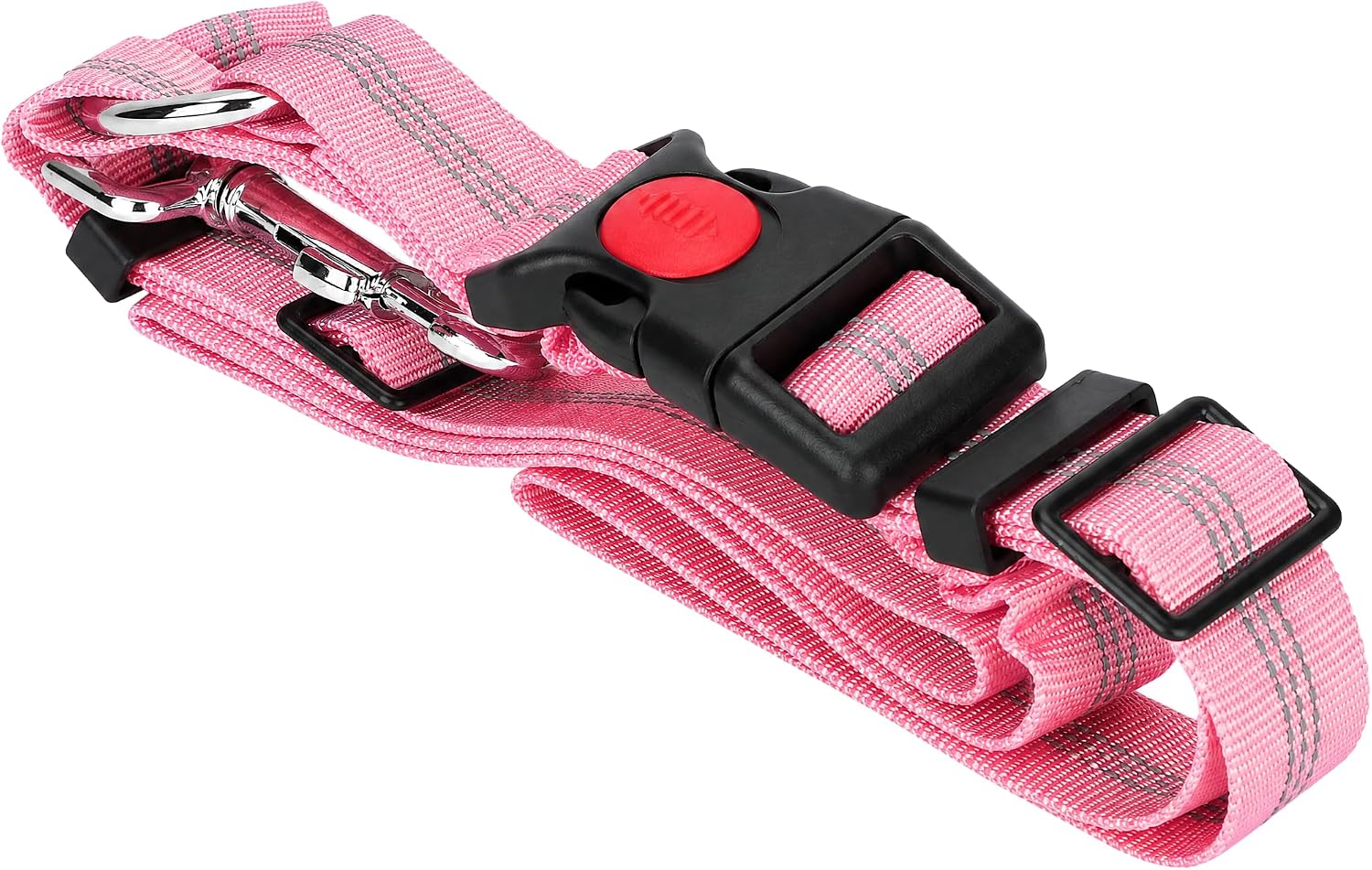 SUNGOOYUE Dog Seat Belt Reflective Nylon Adjustable Pet Car Restraint 72 to 84cm with Headrest Strap Collar 45 to 65cm for Travel Walking Dogs of Different Sizes (Pink)