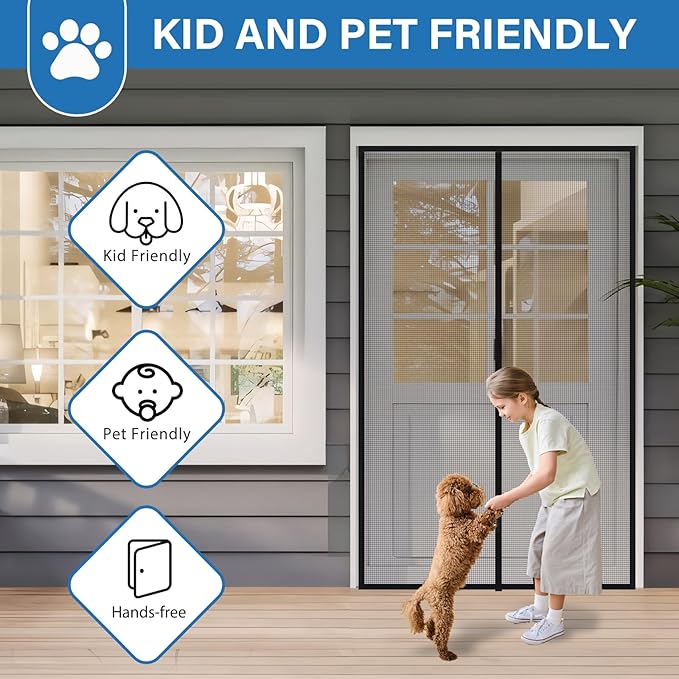 Upgraded PET Mesh Magnetic Screen Door Stronger Than Fiberglass and Polyester,Hands Free,Keep Bugs Out,Pet & Kid Friendly,Suitable for Sliding Doors,Patio and French Doors-72" X 80"