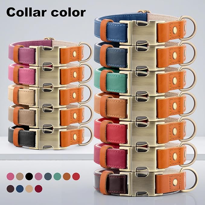 Plutus Pet Genuine Leather & Hemp Dog Collar – Adjustable Heavy Duty Pet Collar with Quick Release Metal Buckle, Soft & Stylish for Puppy and Small, Medium, Large Dogs (Burgundy, S)