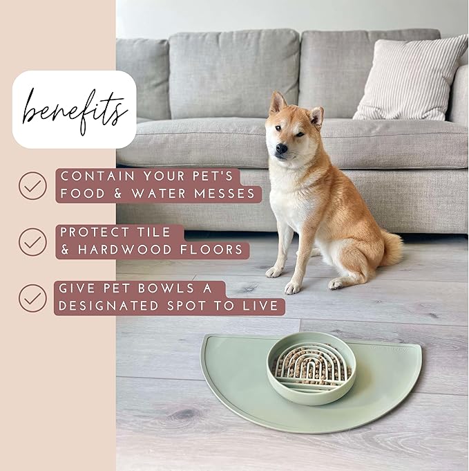 Should We Go - Waterproof Silicone Pet Food Mat - Non-Slip, Spill-Proof Feeding Mat for Floors, Raised Edge Design, Easy-to-Clean Pad for Dog & Cat Bowls, 21" Across x 10.5" Deep, Medium-Charcoal