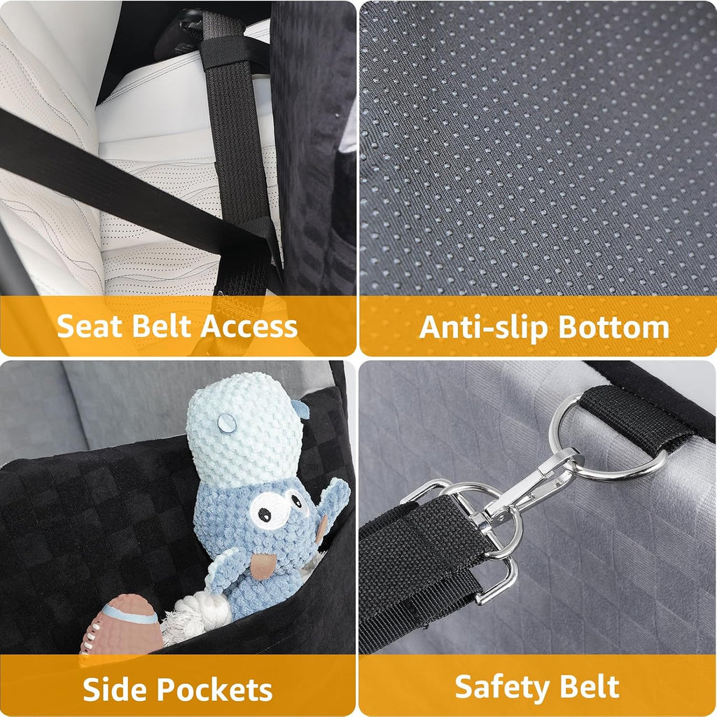 Waterproof Dog Car Seat for Small Medium Dogs, 6in Memory Foam | Pet Booster Seat for Dogs up to 26 lbs with Pockets, Detachable Washable Pet Carseat with Y-Shape Safety Belt