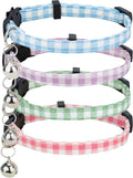 Cat Collar 4pcs Set Safety Breakaway with Bell Kitten 7-11" Multi Pack Cute Girl Boy Pet Basic Adjustable [4pcs] Plaid