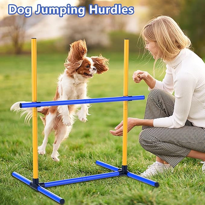 Dog Jumps Agility Equipment with Adjustable Height Jump Bars Adjustable Dog Agility Jumps with Carry Bag Exercise Dog Jumping Hurdles for Outdoor Indoor Dog Agility Course Game (4 Pack)