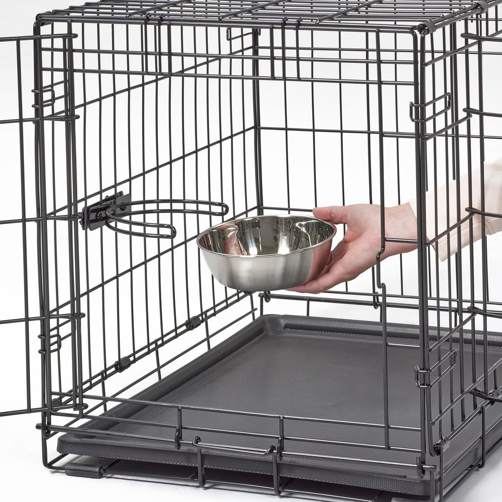 MidWest Homes for Pets Double Door iCrate Starter Kit, 30-inch Dog Crate Bundle for Medium Breeds, Includes Cage, Pet Bed, 2 Bowls and Privacy Cover