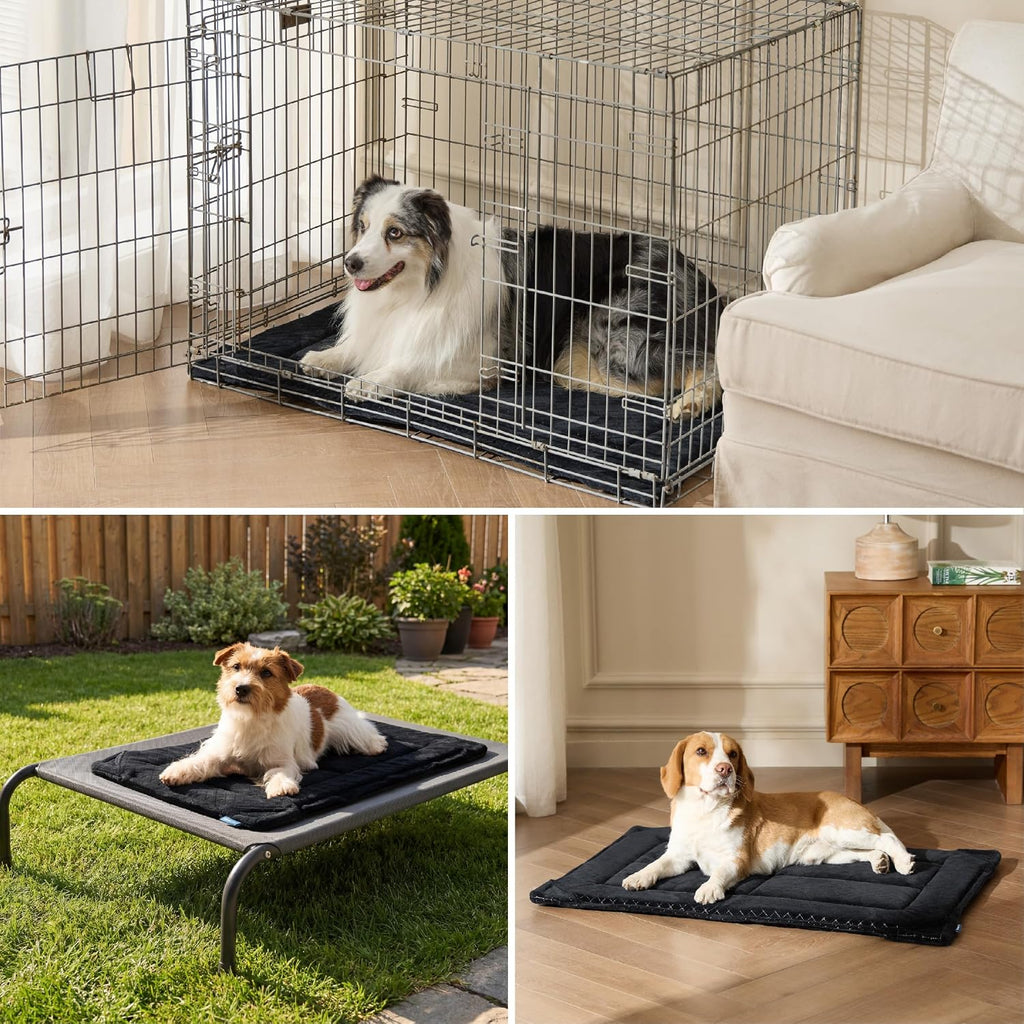 Bedsure Chew Proof Dog Bed for Large Dogs, 35x22 Inch, Black | Chew Resistant Dog Crate Pad Durable Pet Kennel Mat, Reinforced Corners, Machine Washable, Soft Velvet Surface, Easy to Clean