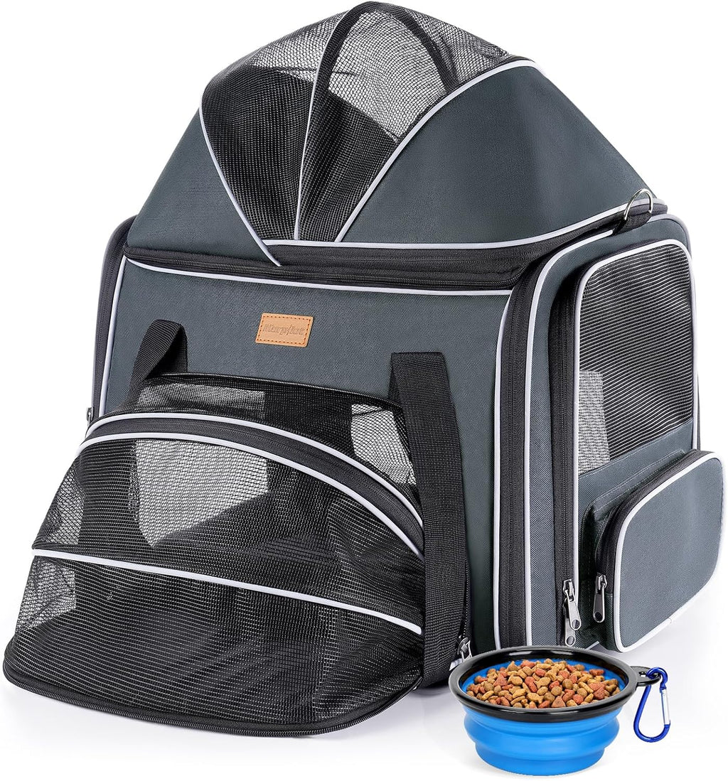 Morpilot Top and Side Expandable Cat Carrier for Pets up to 20lbs | Airline Approved Collapsible Soft-Sided Pet Carrier for Car Rides and Vet Visits (Dark Gray)