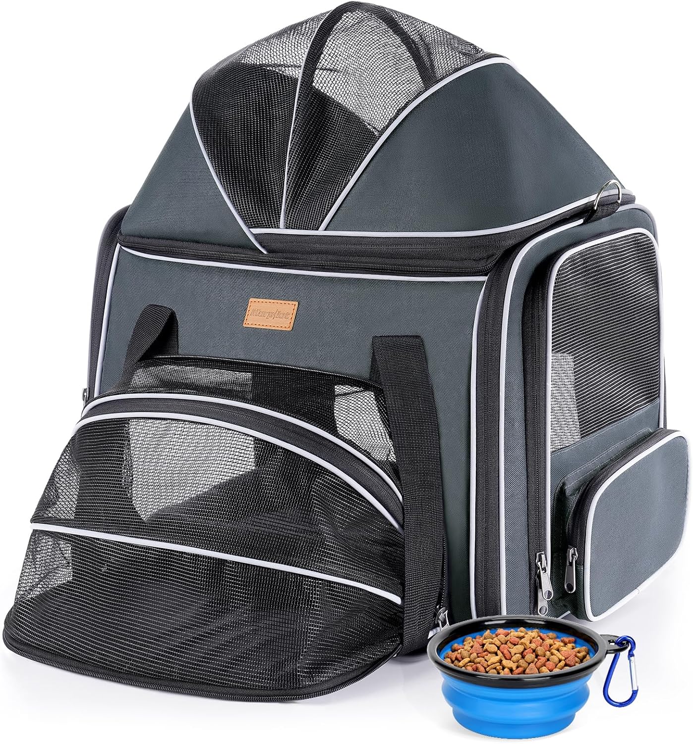 Morpilot Top and Side Expandable Cat Carrier for Pets up to 20lbs | Airline Approved Collapsible Soft-Sided Pet Carrier for Car Rides and Vet Visits (Dark Gray)