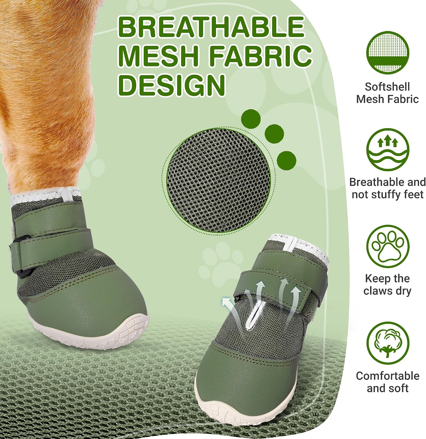 DcOaGt Dog Shoes Large Size Dogs,Mesh Breathable Dog Boots Dog Booties | 360°Anti-Slip Waterproof Paw Protectors for Hot Pavement Summer Winter Snow for Hardwood Floor Hiking,Military Green,4PCS