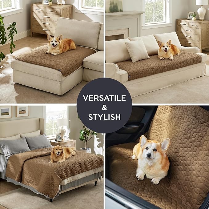Bedsure 100% Waterproof Couch Cover for Dogs Washable - Non Slip Waterproof Blanket Large for Bed Sofa, Lightweight Furniture Protector Durable for Pet Cat Puppy with Non-Slip Bottom, Brown, 52x82IN