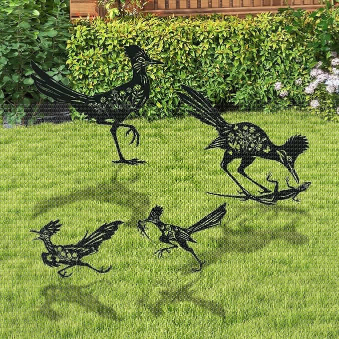 Roadrunner Metal Garden Stakes Yard Decor, 4PCS Black Roadrunner Silhouette Statues Garden Decorative Gifts for Yard Art, Patio, Outside, Lawn Ornaments, Christmas, Backyard, Pathway