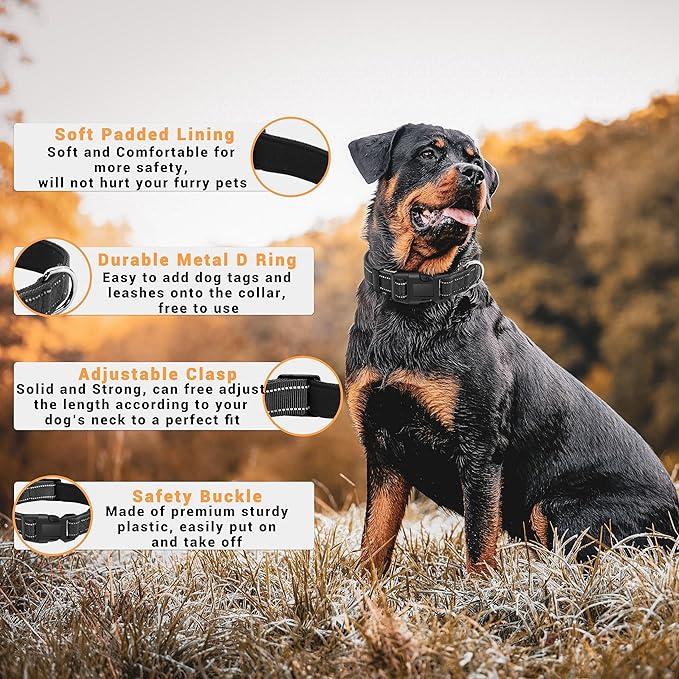 2 Pack Reflective Dog Collar with Safety Locking Buckle, Adjustable Soft Breathable Comfortable Nylon Pet Collar for Small, Medium and Large Dogs, Black, XL
