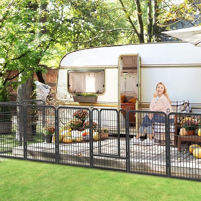 Dog Playpen 40 inch Dog Fence for Outdoor Indoor Use Heavy Duty Metal Dog Pen for Large Dogs, Rustproof Pet Playpen Portable Pet Fence Outdoor for Yard, RV Camping, Customizable, 34 Panels