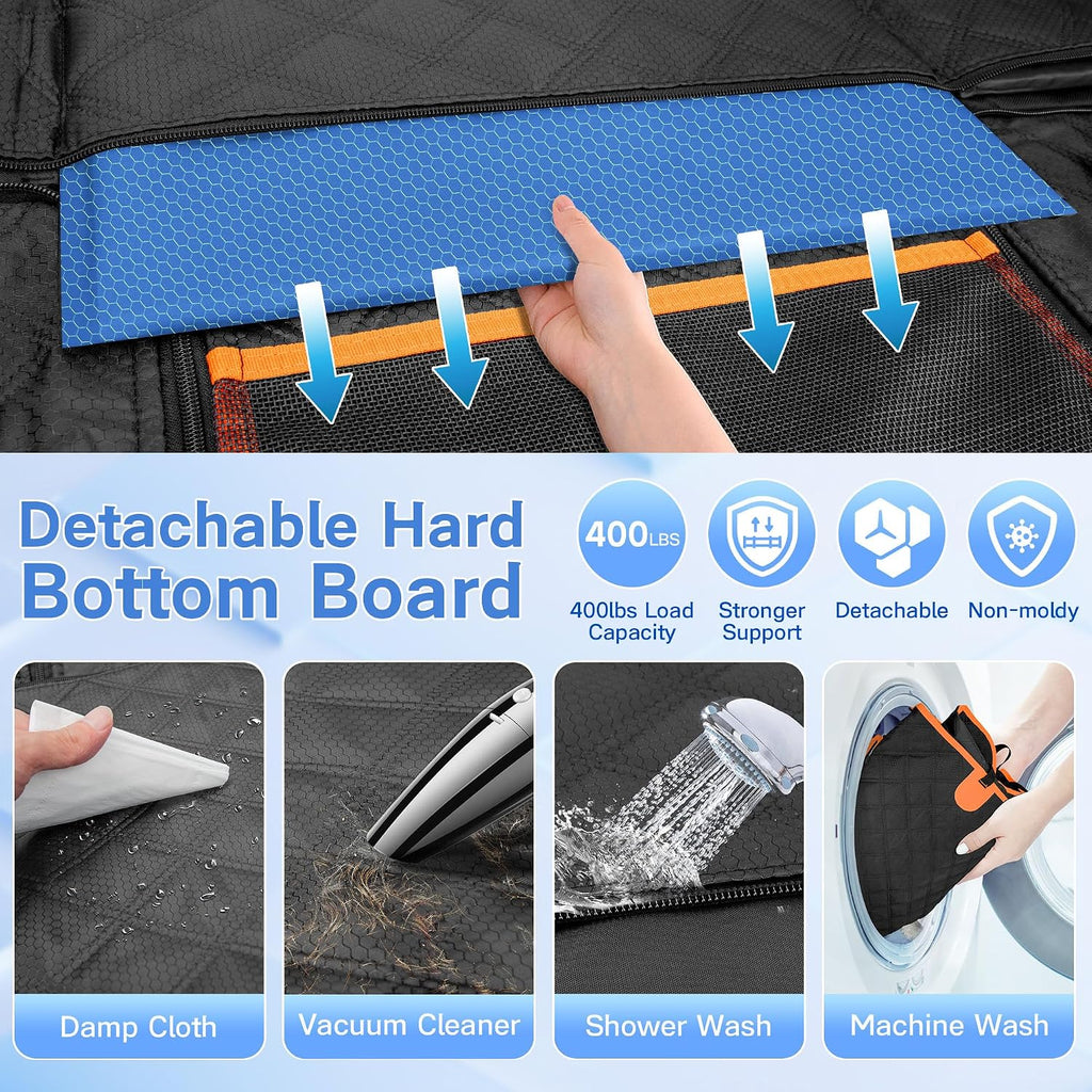 Dog Seat Cover for Back Seat, Hard Bottom Back Seat Extender, 100% Waterproof & Machine Washable, 600D Heavy Duty, Supports 400lbs for Travel & Camping, Dog Back Seat Pet Cover for Cars
