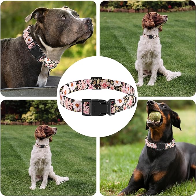Dog Collar for Boys Girls, Floral Puppy Collar for Small Medium Large Dogs, Adjustable Floral Pattern Soft Pet Collar with Safety Buckle for Male Females(Light Pink,S)