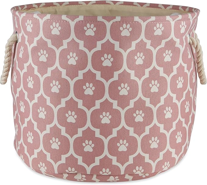 Bone Dry Pet Storage Collection Lattice Paw Print, Rose, Small Round