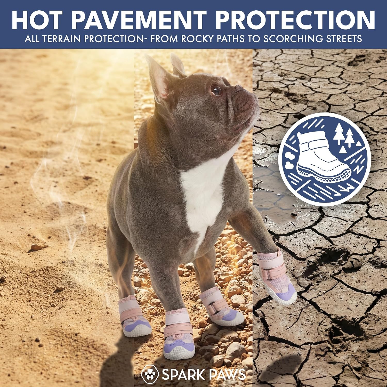 Spark Paws 365 Dog Shoes - All-Season Boots for Winter Snow & Hot Pavement | Water-resistant, anti-slip, stay-on straps - rain, ice & summer booties in one. Reflective; small, medium & large dogs