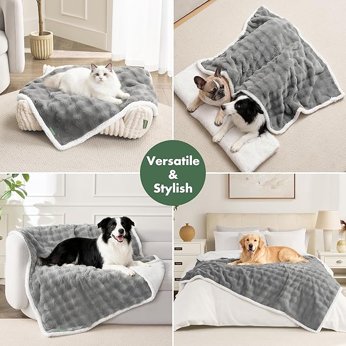 Soft Cozy Waterproof Dog Blanket for Large Dogs - Room Decor Pet Throw Blanket for Couch Bed Protector, Washable Dog Blankets for Indoors & Outdoors, Grey, 50"x60"