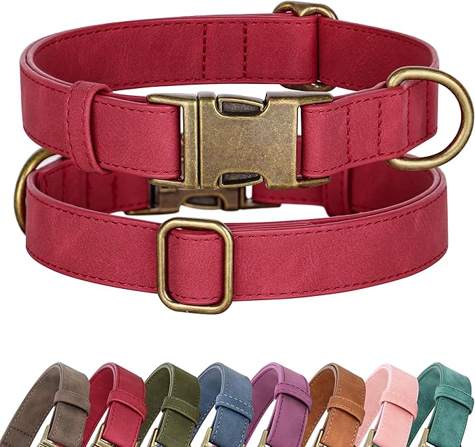 Didog Soft PU Leather Dog Collar, Stylish Quick Released Dog Collars for Large Dogs, Easy Clean Adjustable Pet Collar for Daily Walking, Red, XL Fit 17-27" Neck