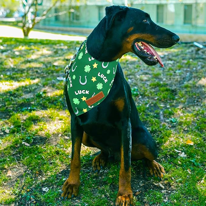 Realeaf St. Patrick's Day Dog Bandanas 2 Pack, Reversible Green Dog Scarf for Boy and Girl, Premium Durable Fabric, Holiday Bandana for Small and Medium Dogs Cats Pets (Small)