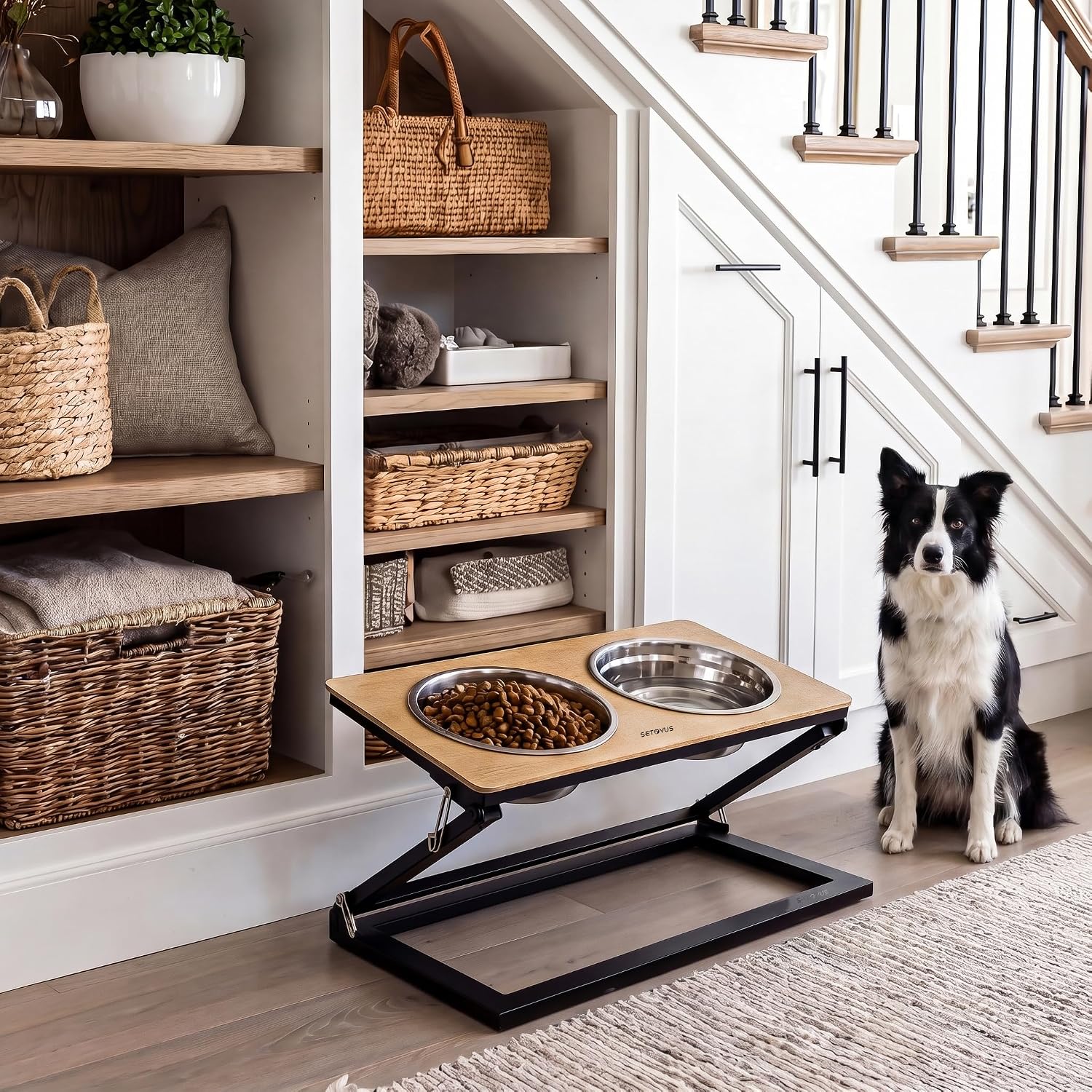 Elevated Dog Bowl, Adjustable Height and Tilt Angle Dog Bowl Stand | Precisely Adjust Height And Tilt Angle, Easy To Clean, Equipped With 2 Stainless Steel Food Bowls, Sturdy And Durable.