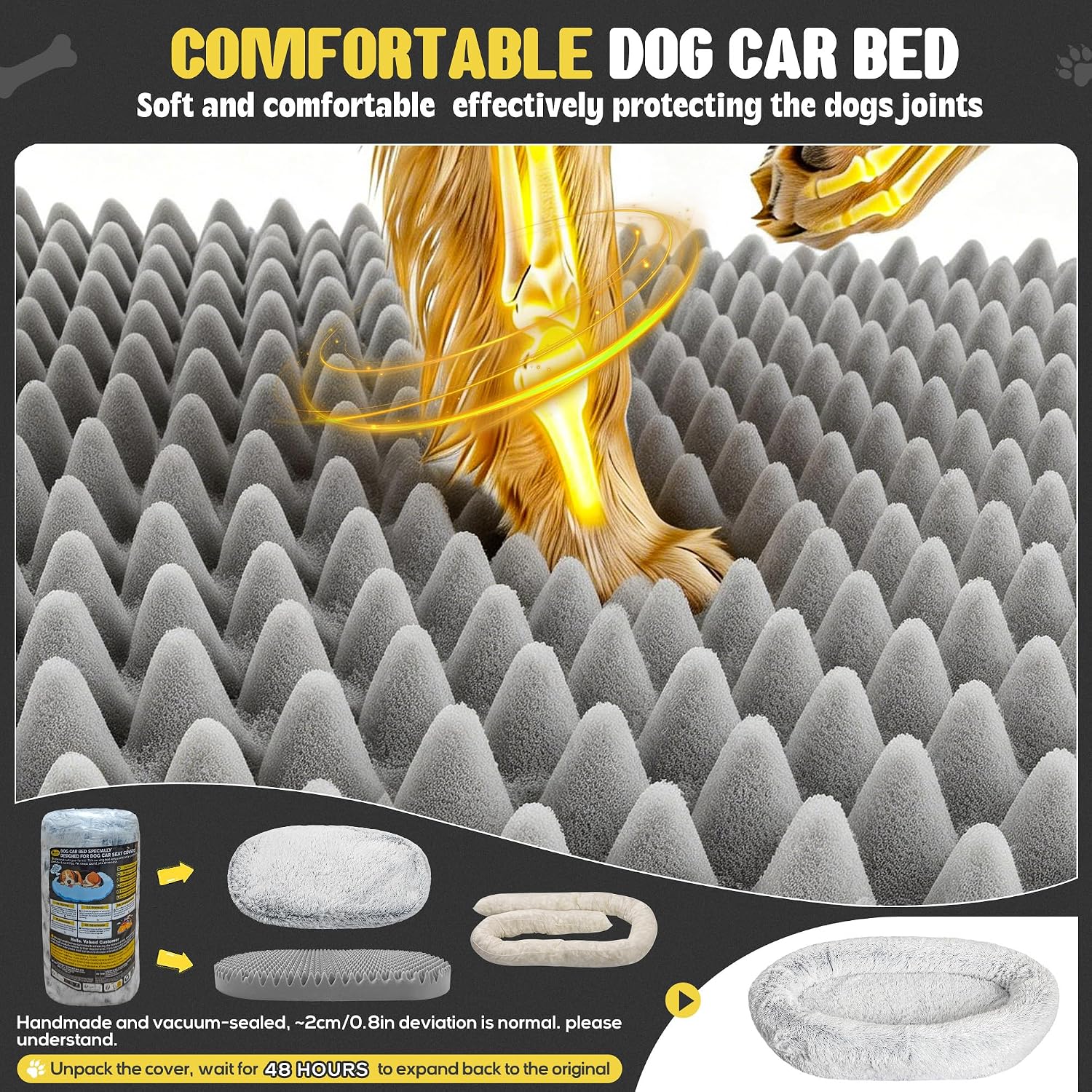 Loiion Orthopedic Car Dog Bed for Large Dogs, Waterproof Faux Fur Calming Travel Bed, Non-Slip Washable Backseat Bed for SUV & Sedan | Joint Support for Senior/Arthritic Pets