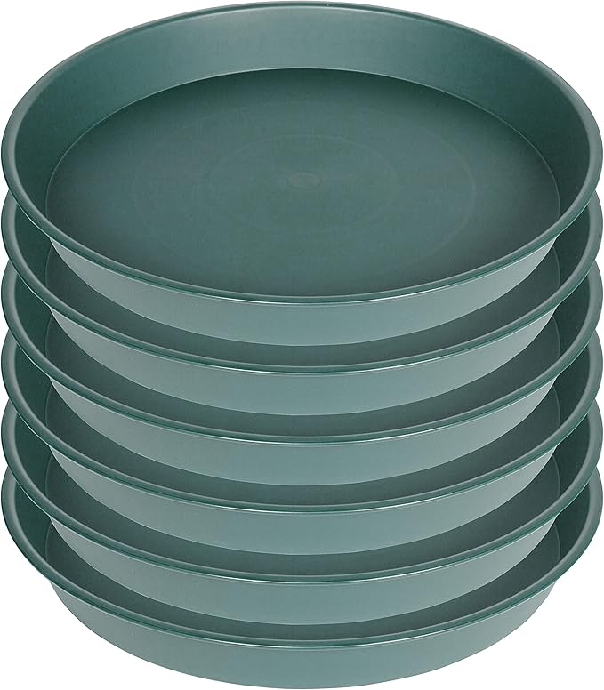 6 Pack of 7 inch Plant Saucer, Heavy Duty Plastic Plant Water Tray 7 inch Round, Flower Plant Saucers for Indoors No Holes, Plant Dishes Saucer for Planter 7"/8" (7", Green)