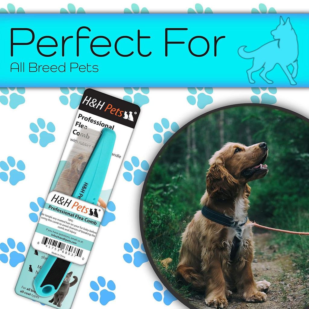 Pin Comb by H&H Pets - Upgraded Rubber Handle Comb with Long and Short Teeth for Dogs & Cats, Grooming Supplies, 1 Count (Pack of 1)