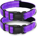 2 Pack Reflective Dog Collar with Safety Locking Buckle, Adjustable Soft Breathable Comfortable Nylon Pet Collar for Small, Medium and Large Dogs, Purple, L