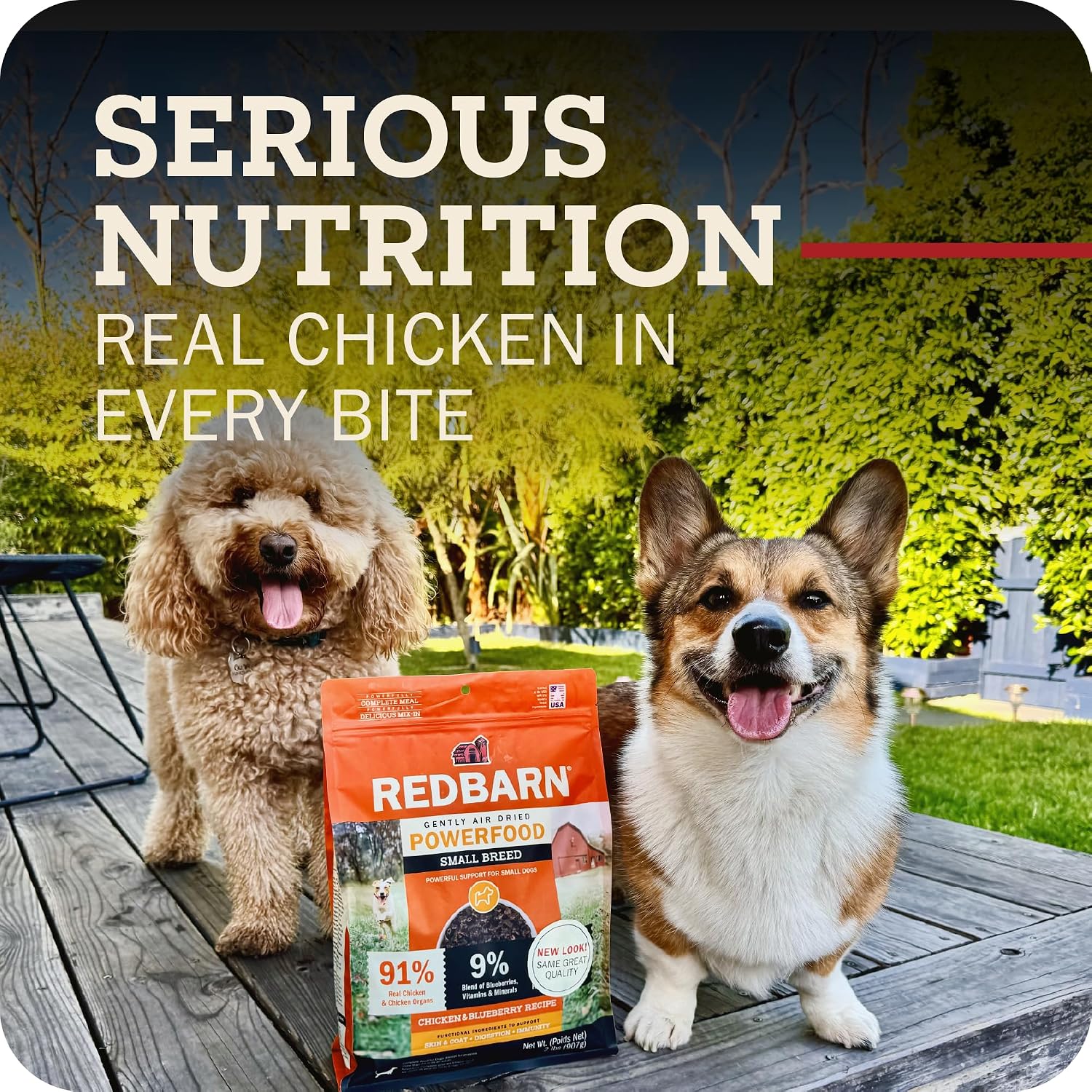 Redbarn Powerfood Air Dried Dog Food Small Breed Recipe 2 lbs - 91% Chicken & Chicken Organs with Blueberries Prebiotics Postbiotics Grain Free Wholesome Pet Food Made in USA