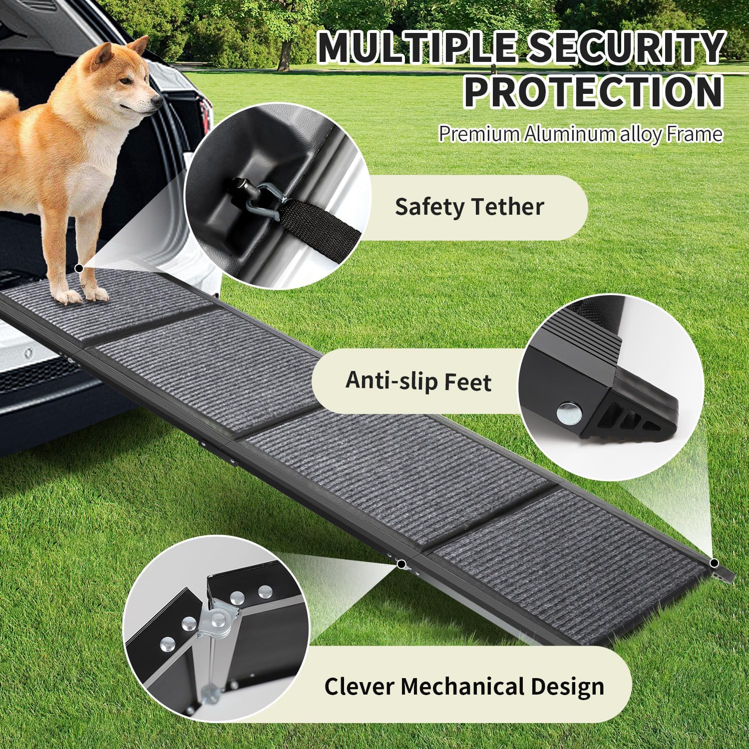 Dog Ramp for Car, Longest 71" Portable Folding Pet Ramp with Extra Pet Blanket, Car Ramp with Non-Slip Rug Surface, Gentler Dog Stairs for Medium & Large Dogs Enter a Car, SUV & Truck