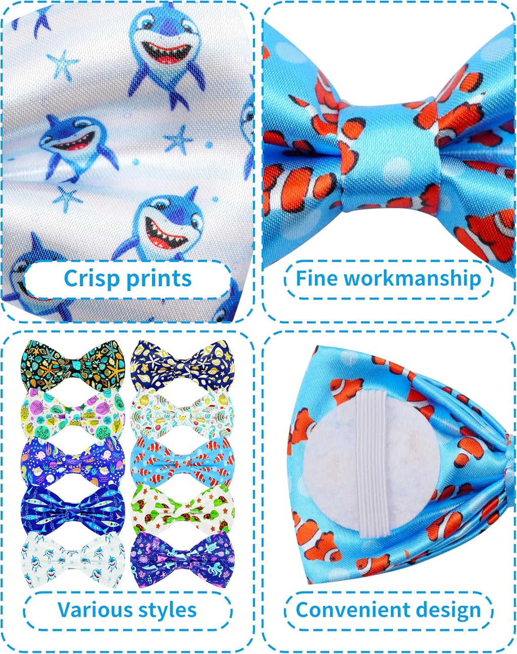 PET SHOW 10 Pack Ocean Animals Dog Bowties for Small Dogs Sliding on Collar | Quality polyester,for medium pets,holiday birthday party grooming accessories