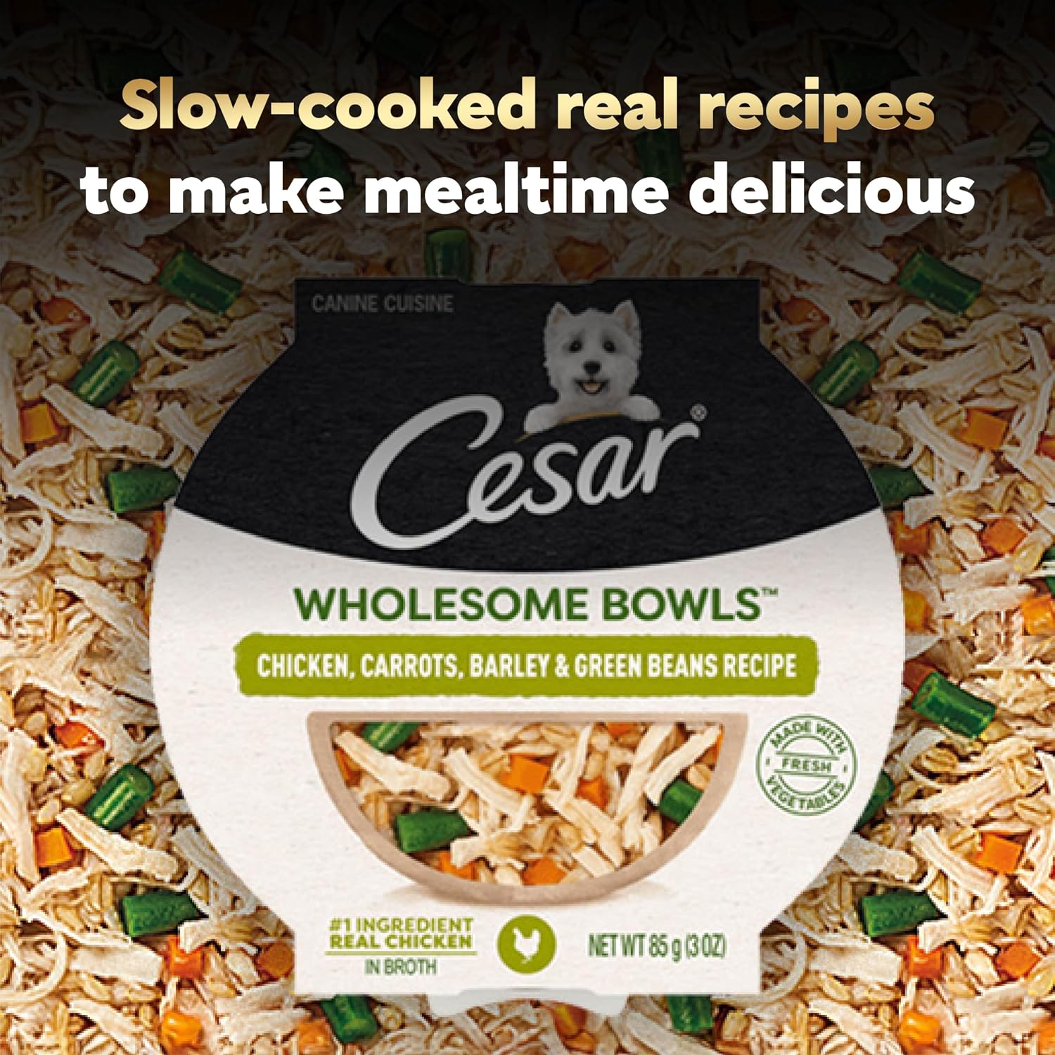Cesar Wholesome Bowls Adult Wet Dog Food,Chicken,Carrots,Barley & Green Beans Recipe,Wet Food for Dogs,3 Oz. Bowls,10 Count (Pack of 2)