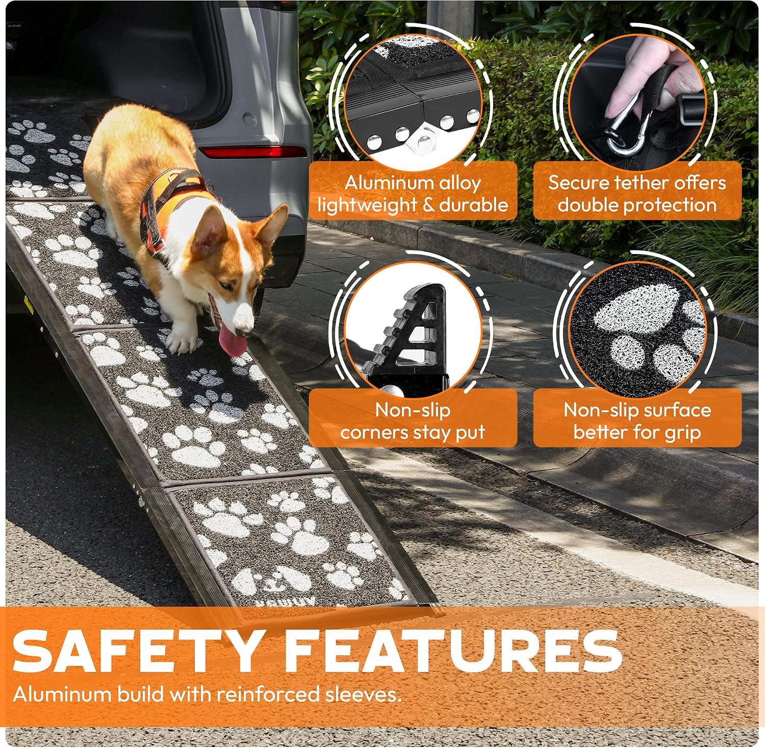 Upgraded Dog Ramp for Car 71"x17.2" Wide Portable Folding Pet Ramp with Non-Slip Surface. Extra Wide Portable Ramp for Large, Small & Senior Dogs to Get in Cars, SUVs, Trucks & Beds, Up to 250LBS