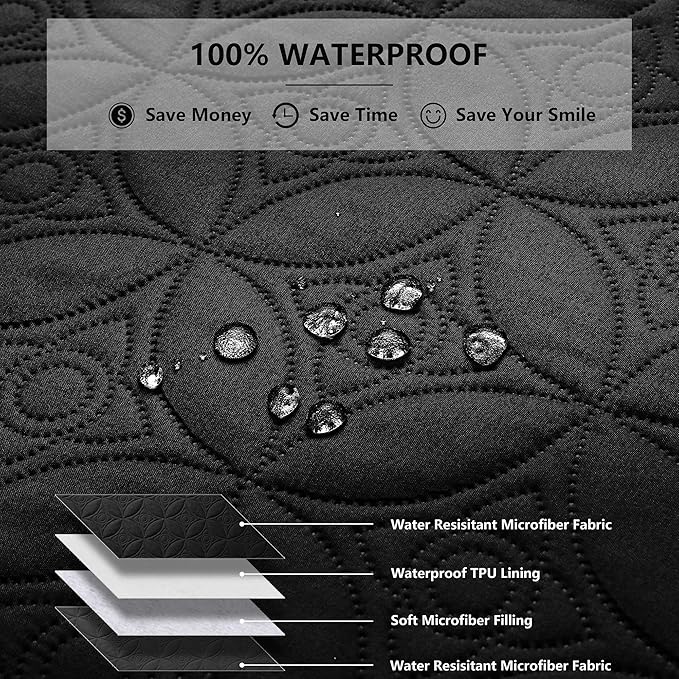 Waterproof Dog Blanket, 52x82 inches Pet Couch Covers for Sofa, Bed Furniture Protector from Dogs Washable and Reversible-Black+Darkgrey