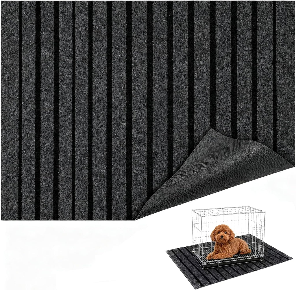 Dog Crate Mat 47"x32" Extra Thick Waterproof Non-Slip Kennel Pad | Absorbent Striped Design for Under Crate, Reusable & Washable Dog Mat for Crate