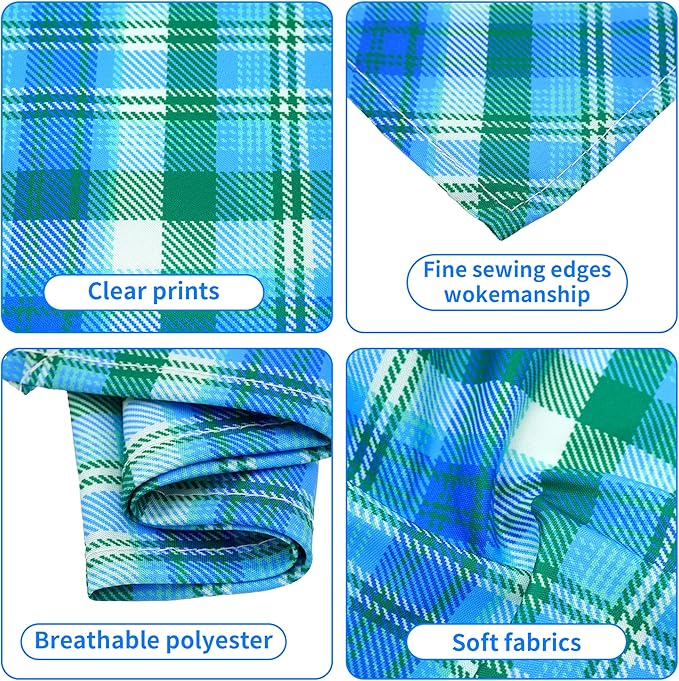30 Pack Large Plaid Dog Bandanas Stitch Dog Bandana Bulk Reversible Print One Side XXL Polyester Scarves Party Grooming L