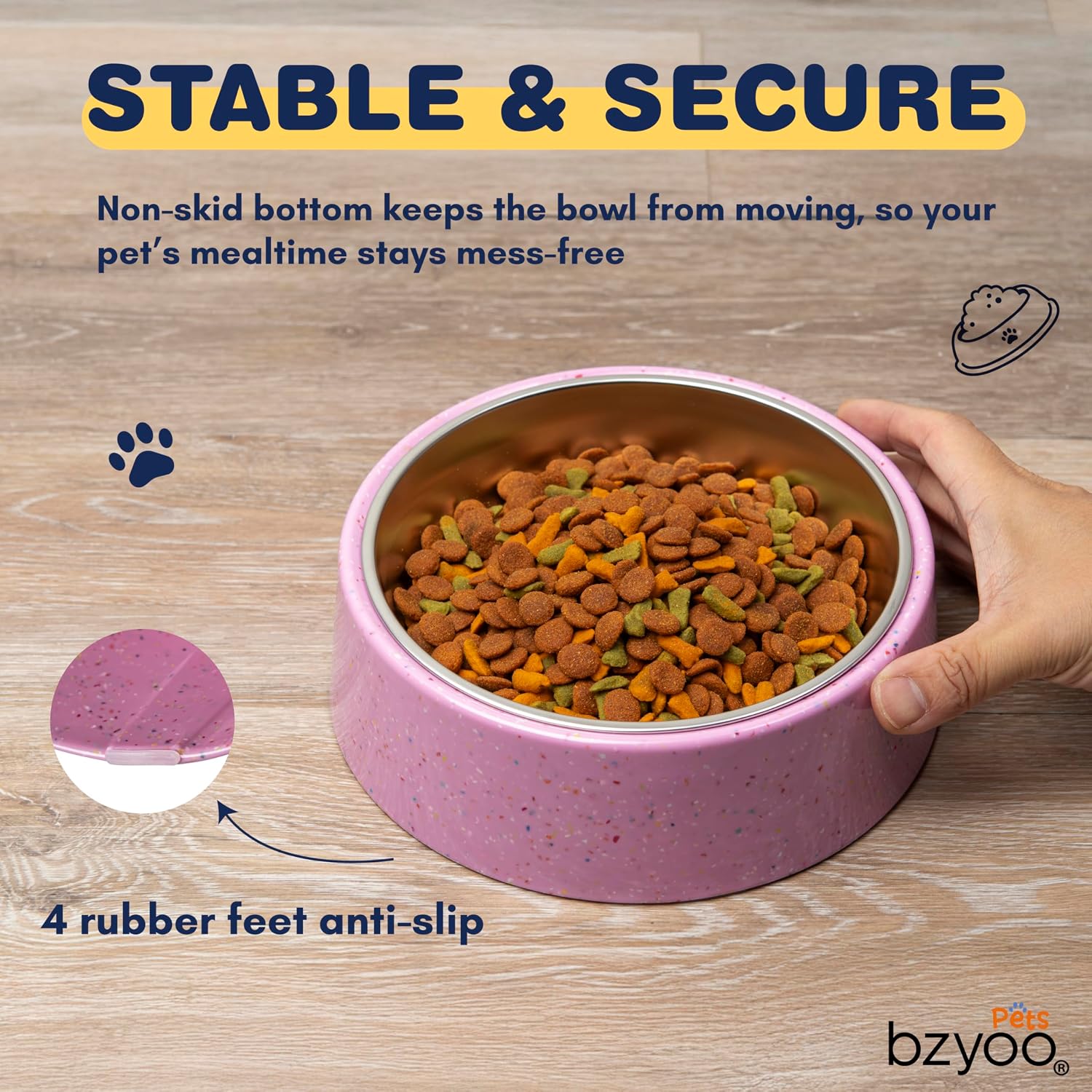 32oz 4CUP Dog & Cat Bowl, Sprinkle Design, Slanted Stainless Steel Pet Bowl with Removable Inner Bowl, Non-Slip Silicone Base, Dishwasher Safe, for Dry/Wet/Raw Food & Water (Pink)