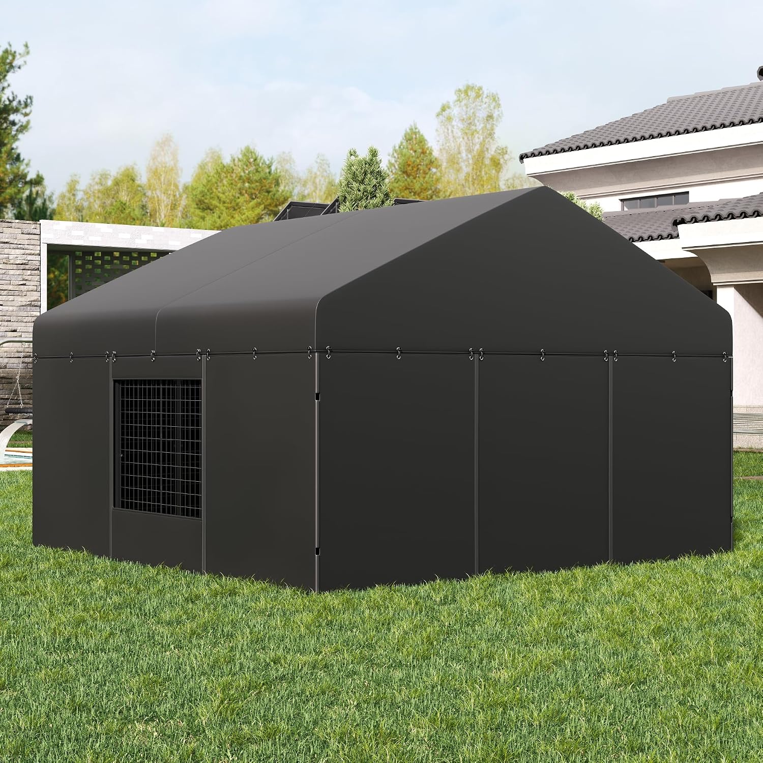 Petony Outdoor Dog Kennel Steel Ideal Dog Fence for Medium/Small Dogs Anti-Rust Coating Cage with Roof All Weather Resistant Dog House with Double Locks