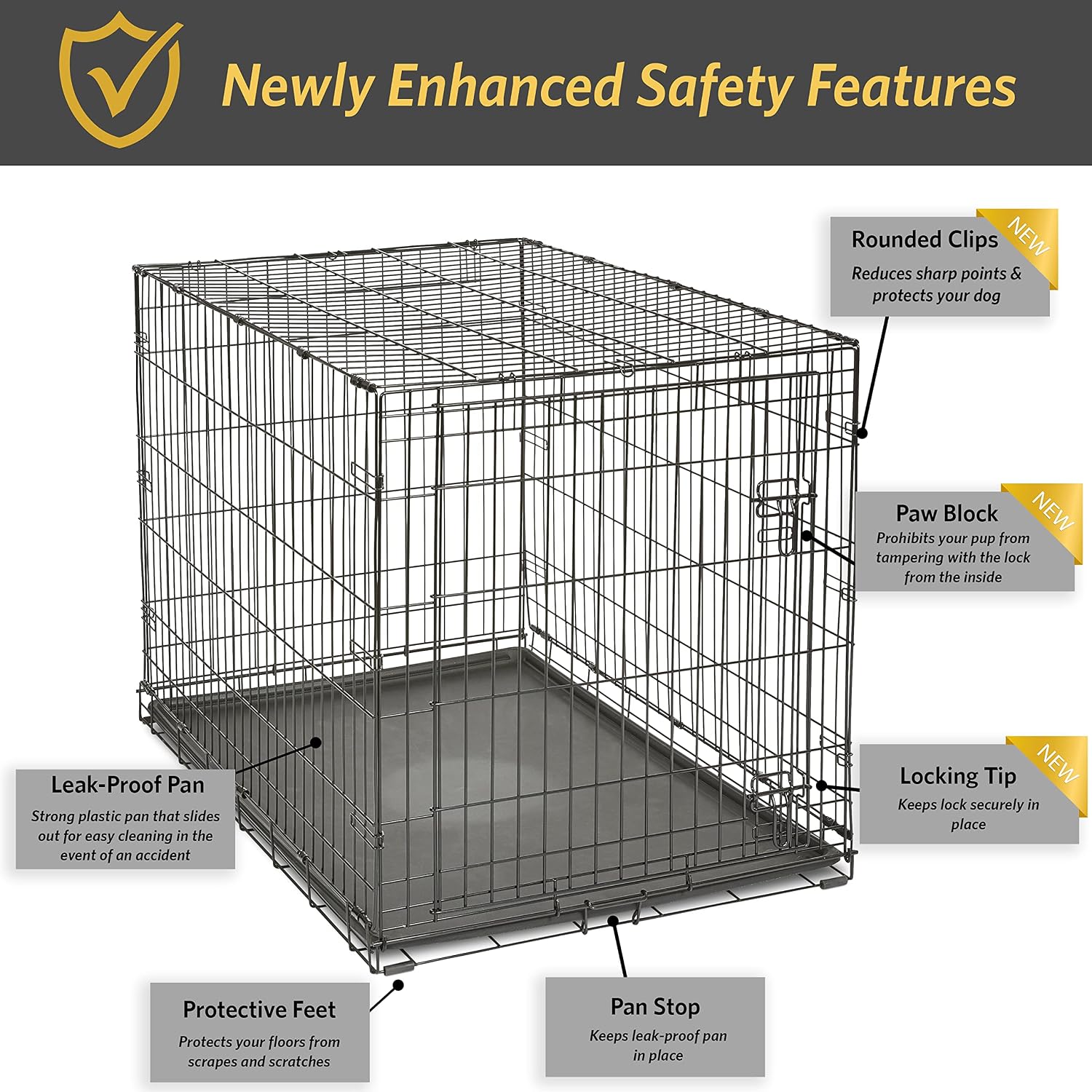 Midwest Homes for Pets 42-Inch New World Crate for Large Breeds, 71-90 lbs, Single Door Folding Dog Crate, Leak-Proof Tray & Secure Latch, Portable, Durable & Easy to Assemble
