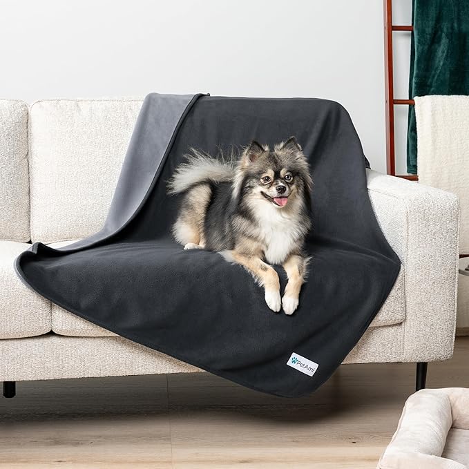 PetAmi Waterproof Dog Blanket for Small Medium Pets Dogs Cats, Pet Couch Cover Protector for Furniture, Reversible Washable Soft Fleece Cat Blanket for Bed Couch Sofa, 29x40 (Gray/Light Gray)