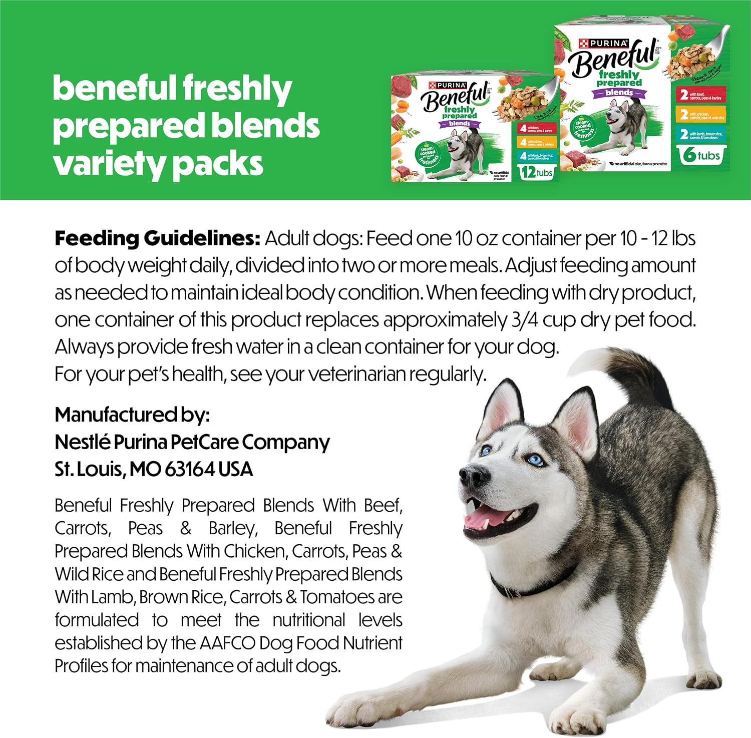 Purina Beneful Freshly Prepared Blends Variety Wet Dog Food, (12) 10 oz Tub | Variety pack of beef, chicken and lamb, serve as high protein dog food in gravy or meal topper, resealable tubs